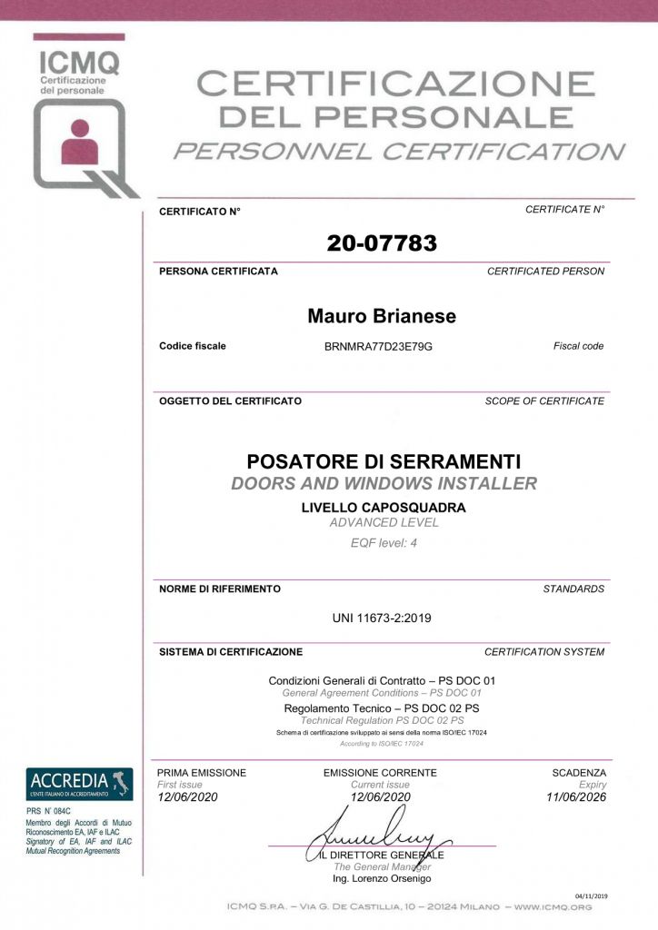 Posa certificata serramenti qualifiche EQF4 posatore certificato